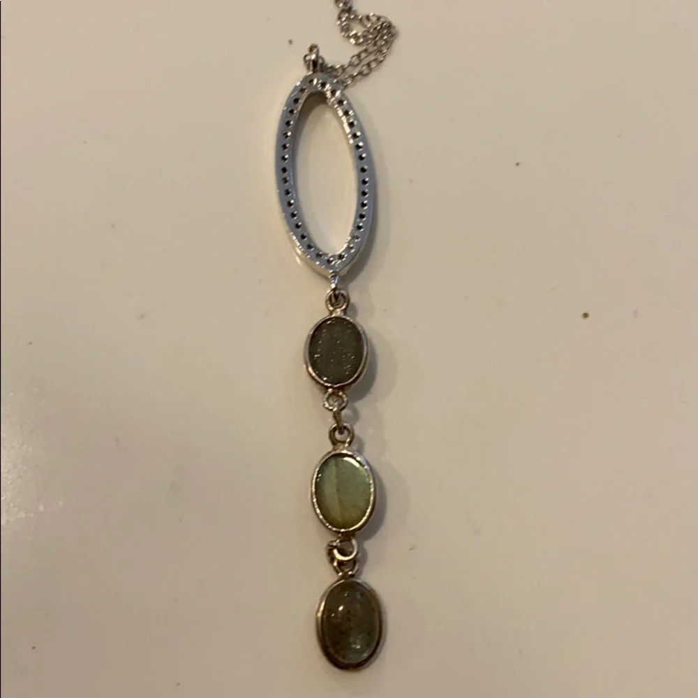 Silver (A) CZ Oval Pendant with druzy drop stones